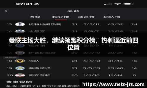 曼联主场大胜，继续领跑积分榜，热刺逼近前四位置